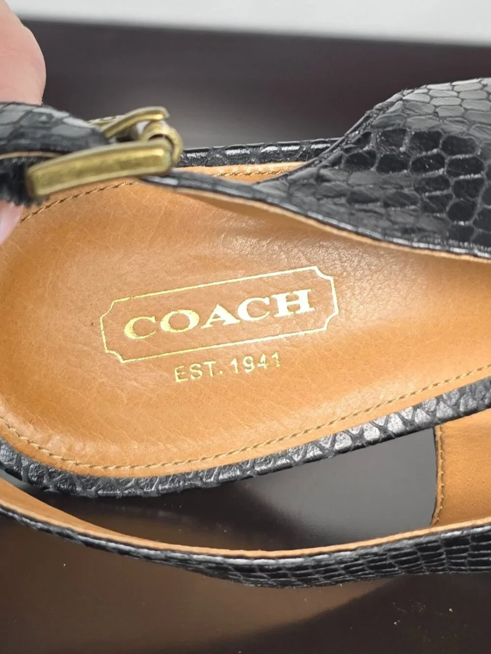 Coach Brina Black Snake-Embossed Peep-Toe Platform Slingbacks Sz. 8.5